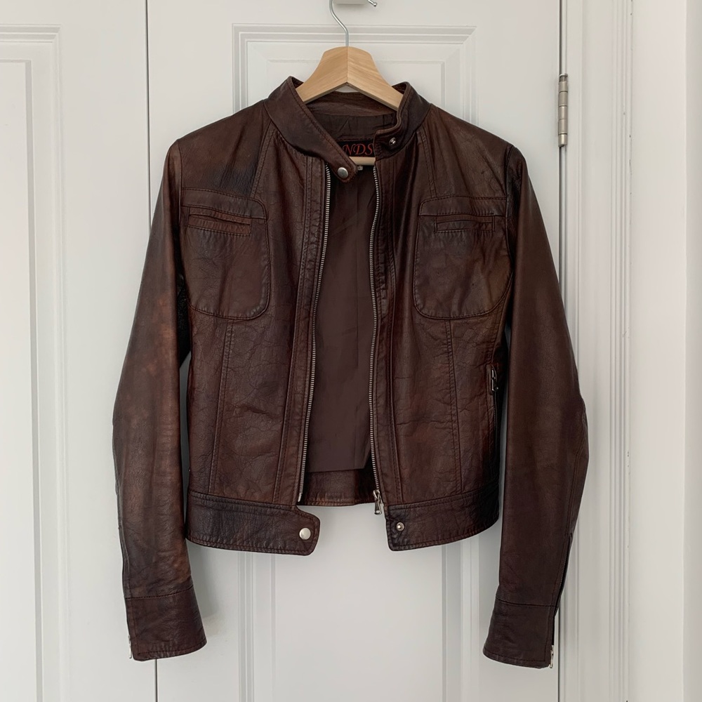 Brown Leather Moto jacket